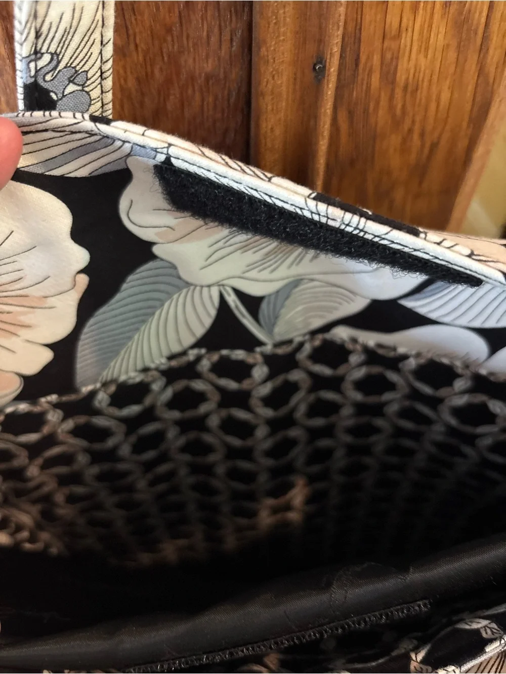Quilted Floral Computer Tote Bag in Black and White